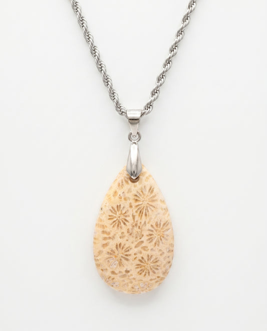 Marigold Silver Pendant Necklace in Coral Fossil - Classic (M) Water Drop