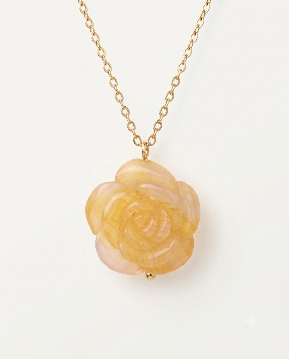Camellia Pendant Necklace in Flower Agate