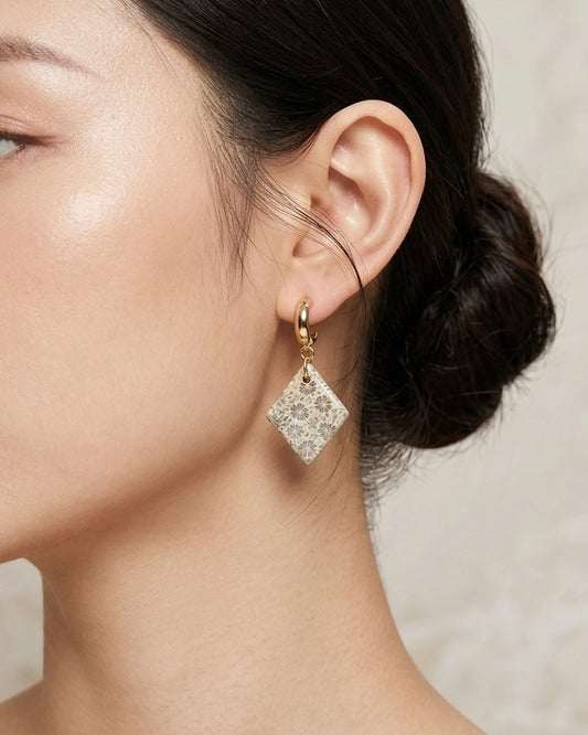 Diamond Drop Earrings in Coral Fossil - Khaki