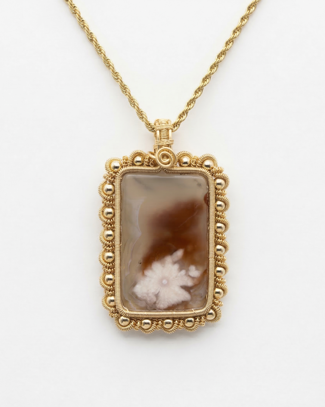 Vine Wrap Pendant Necklace in Flower Agate - Statement (L)
