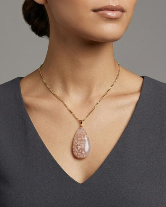 Silvia Gold Pendent Necklace in Flower Agate - Classic (M) Water Drop