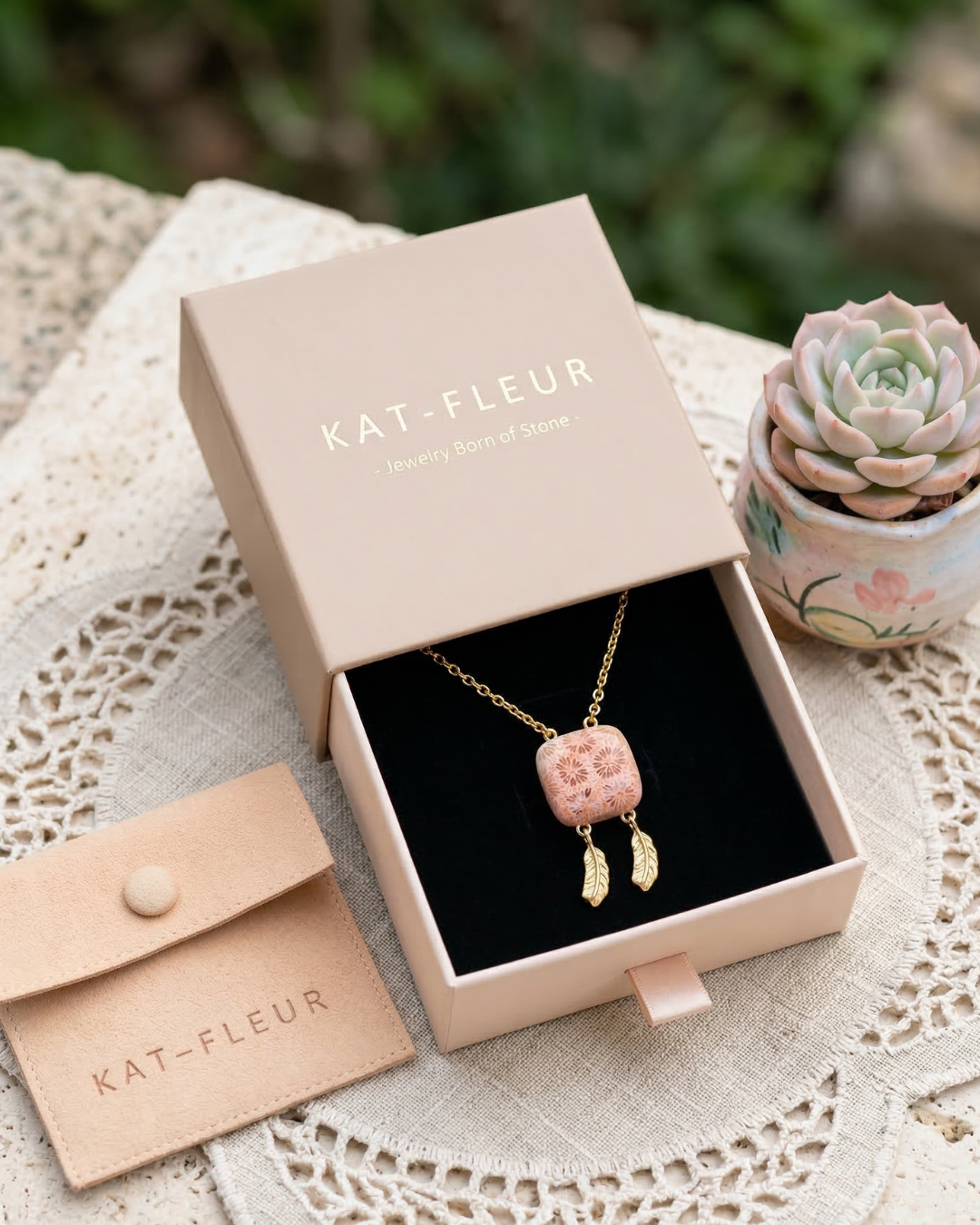 Terra Charm Necklace in Coral Fossil