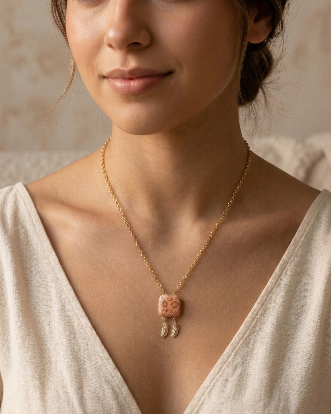 Terra Charm Necklace in Coral Fossil