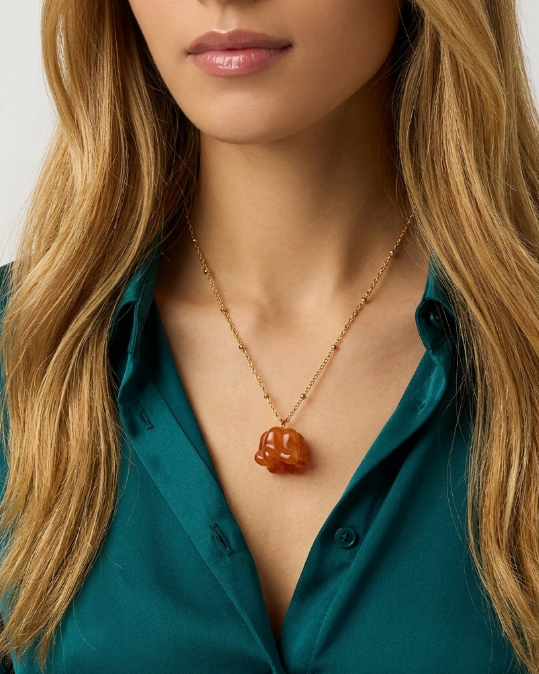 Lily of the Valley Flower Agate Pendant Necklace