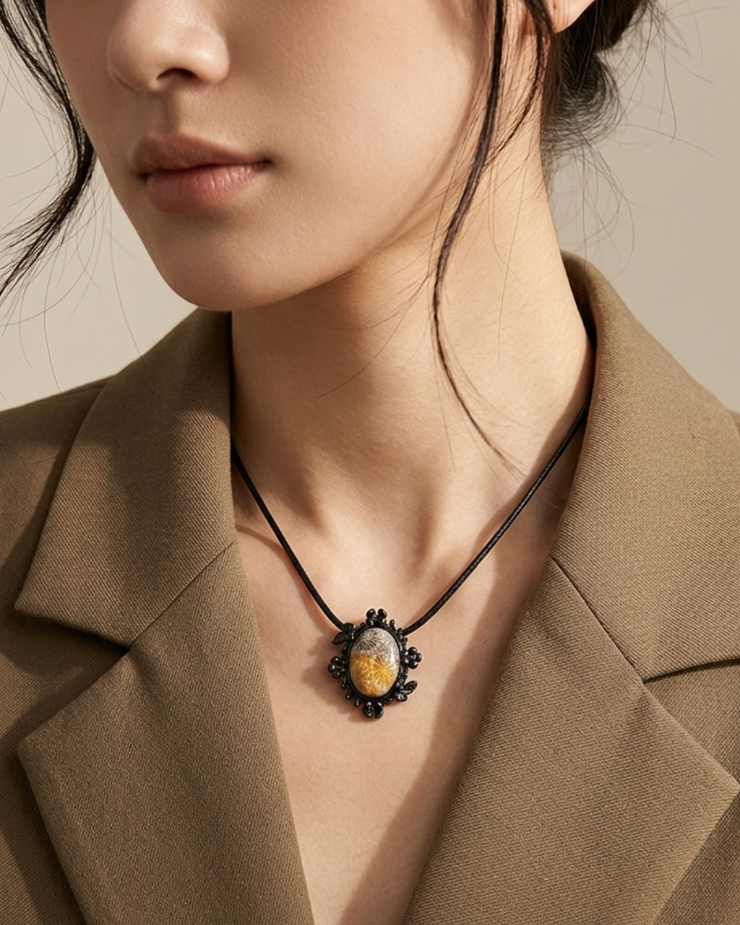 Fairy Bezeled Coral Fossil necklace