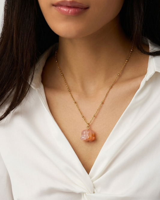 Lily of the Valley Flower Agate Pendant Necklace