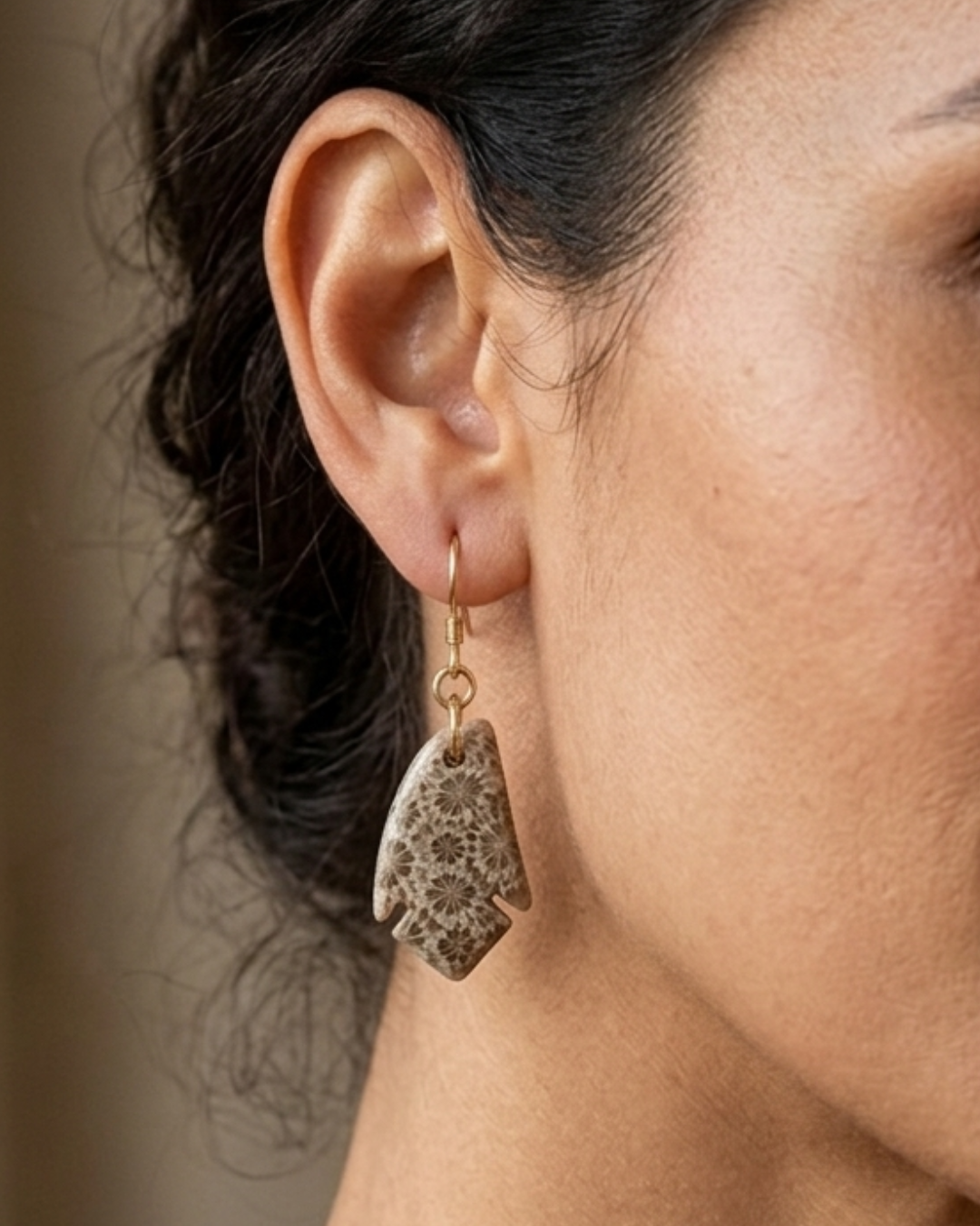 Drift Drop Earrings in Coral Fossil