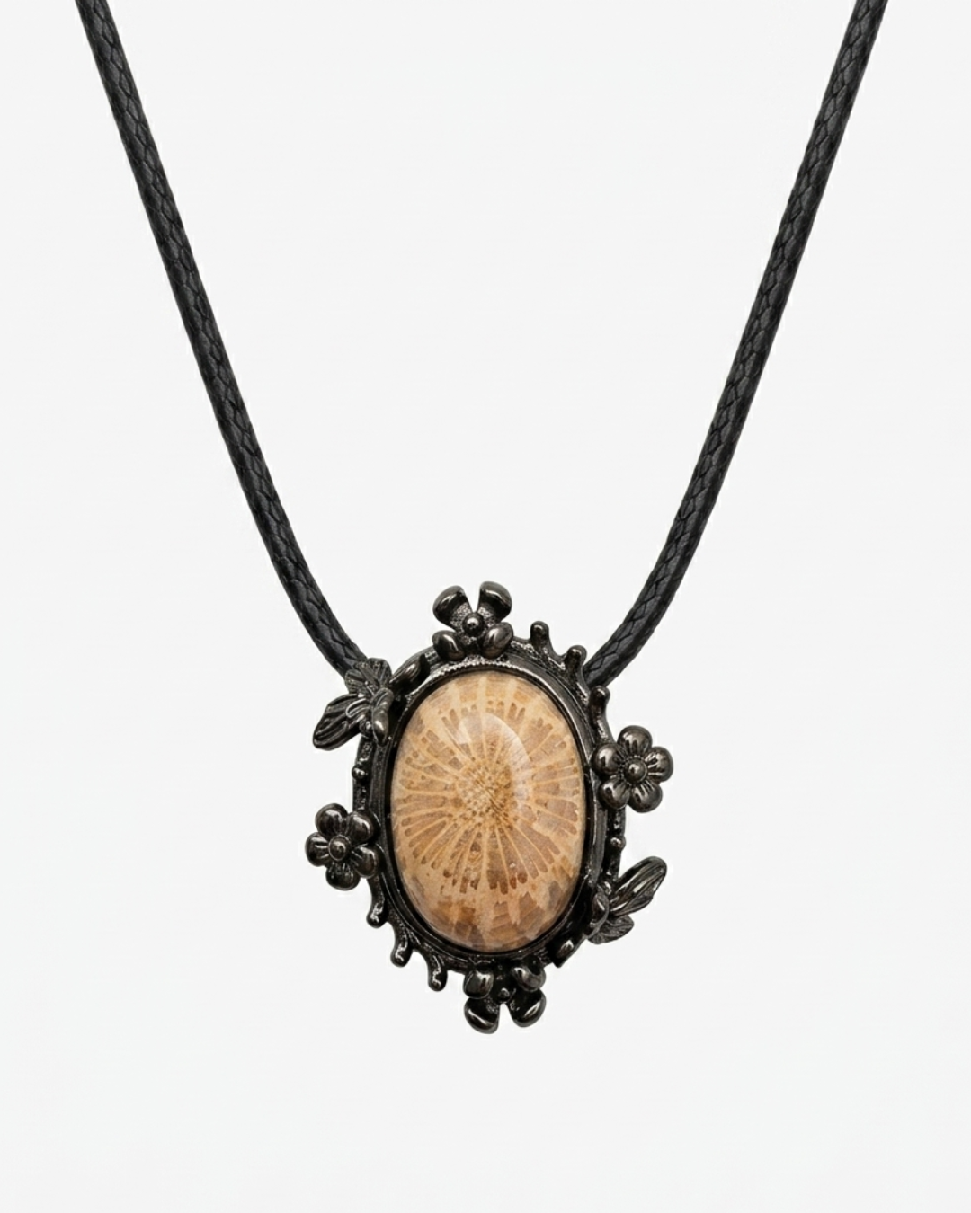 Fairy Bezeled Coral Fossil necklace