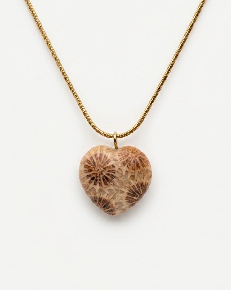 Forever Love Gold Charm Necklace in Coral Fossil