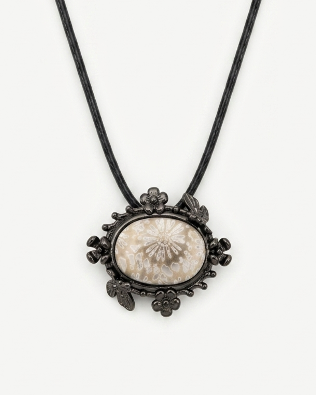 Fairy Bezeled Coral Fossil necklace