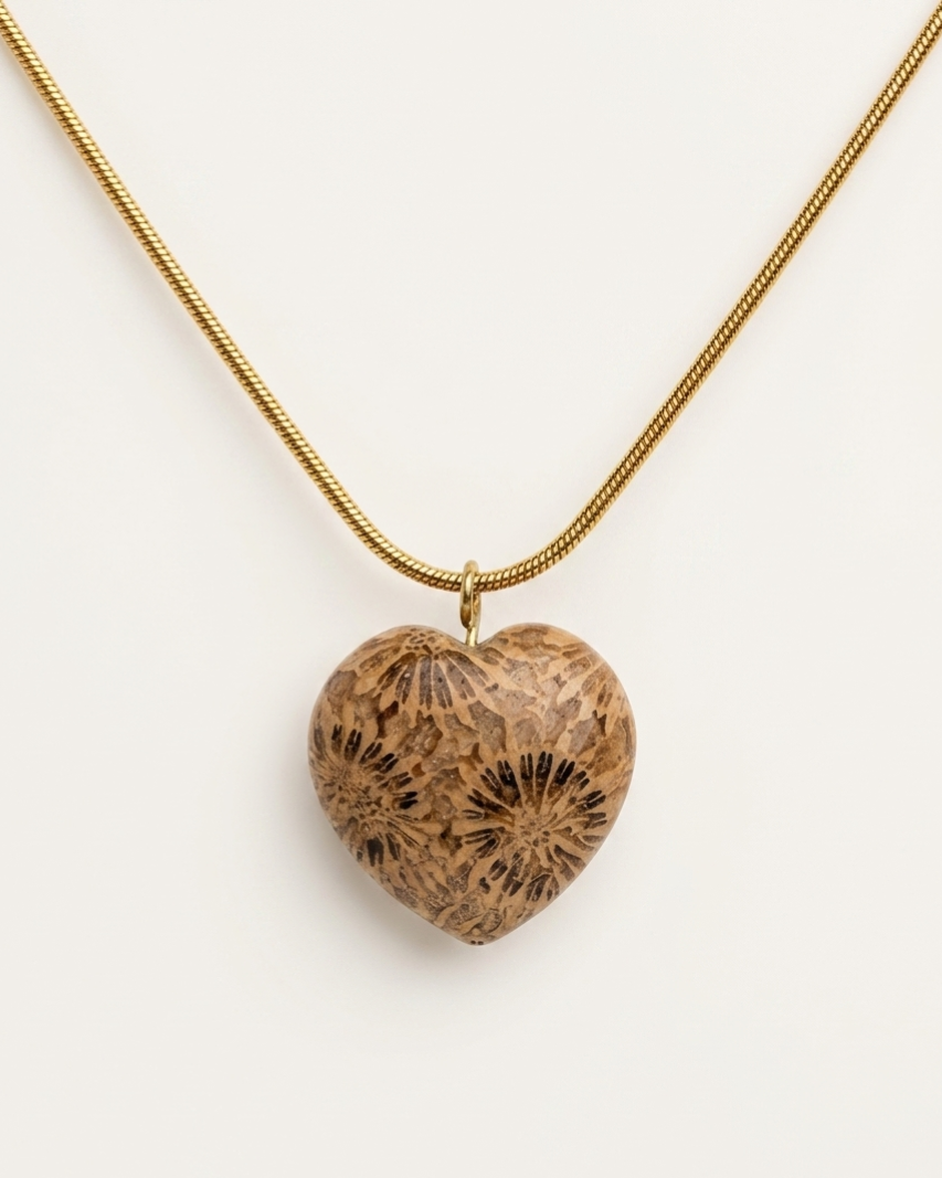 Forever Love Gold Charm Necklace in Coral Fossil