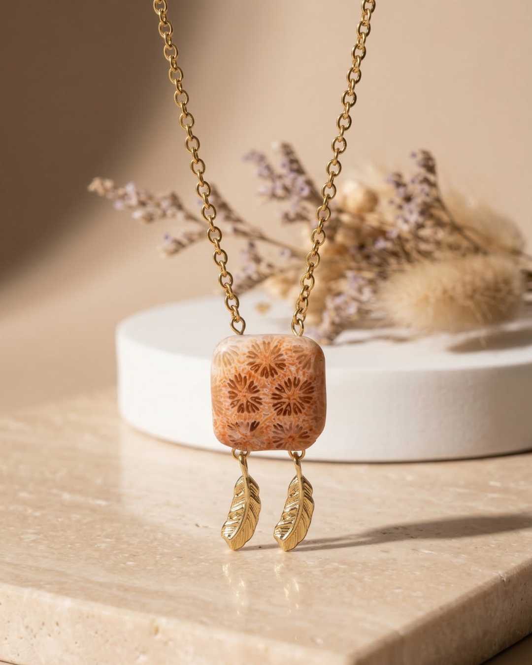 Terra Charm Necklace in Coral Fossil