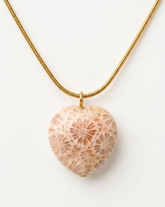 Forever Love Gold Charm Necklace in Coral Fossil