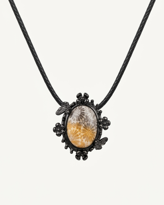 Fairy Bezeled Coral Fossil necklace