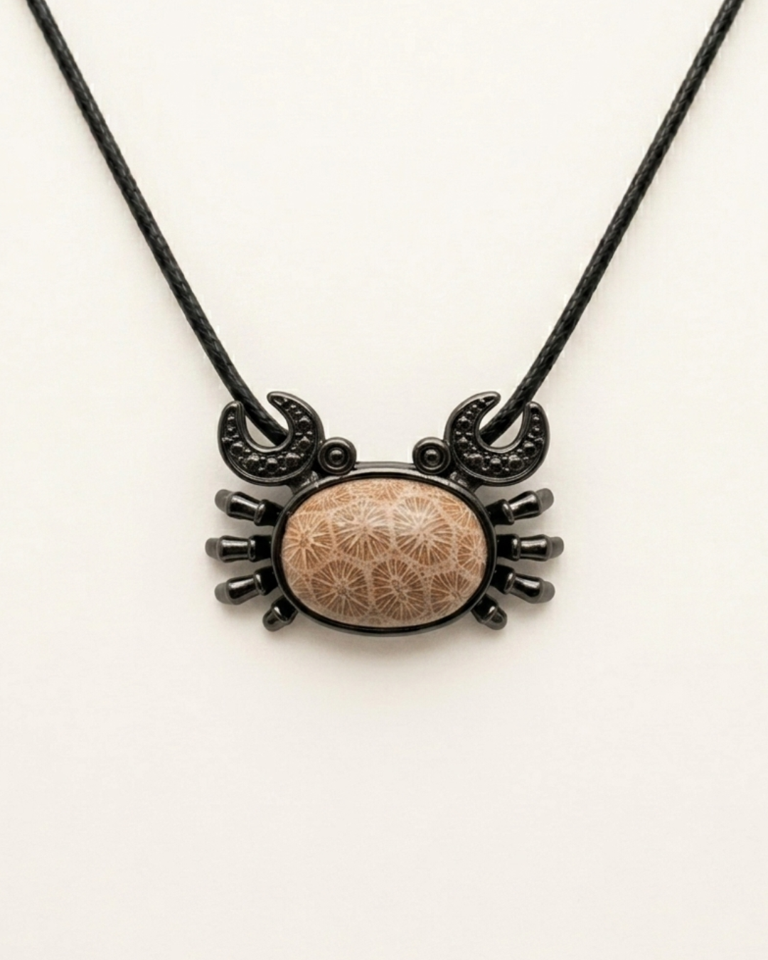 Marine Bezeled Coral Fossil Necklace