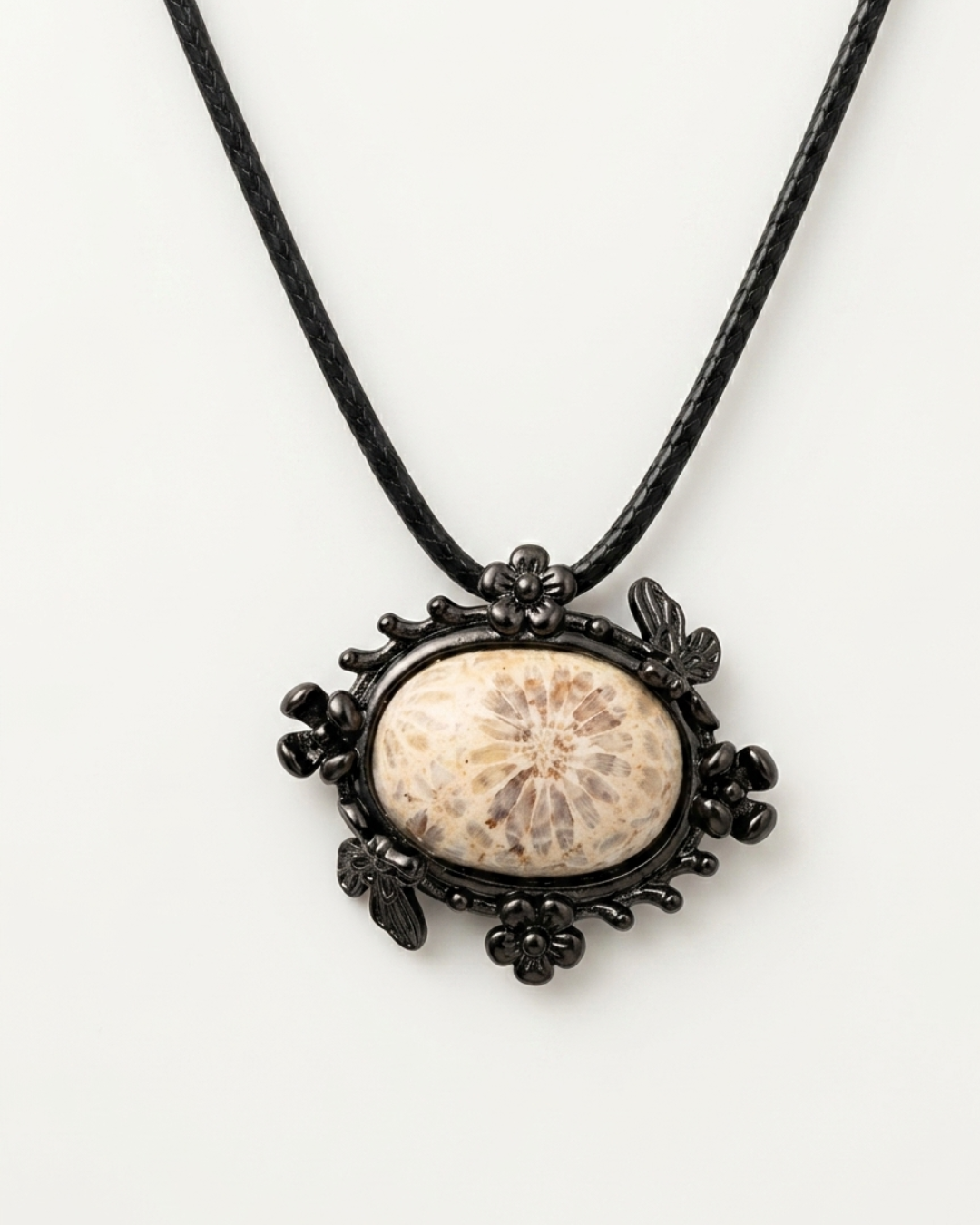 Fairy Bezeled Coral Fossil necklace