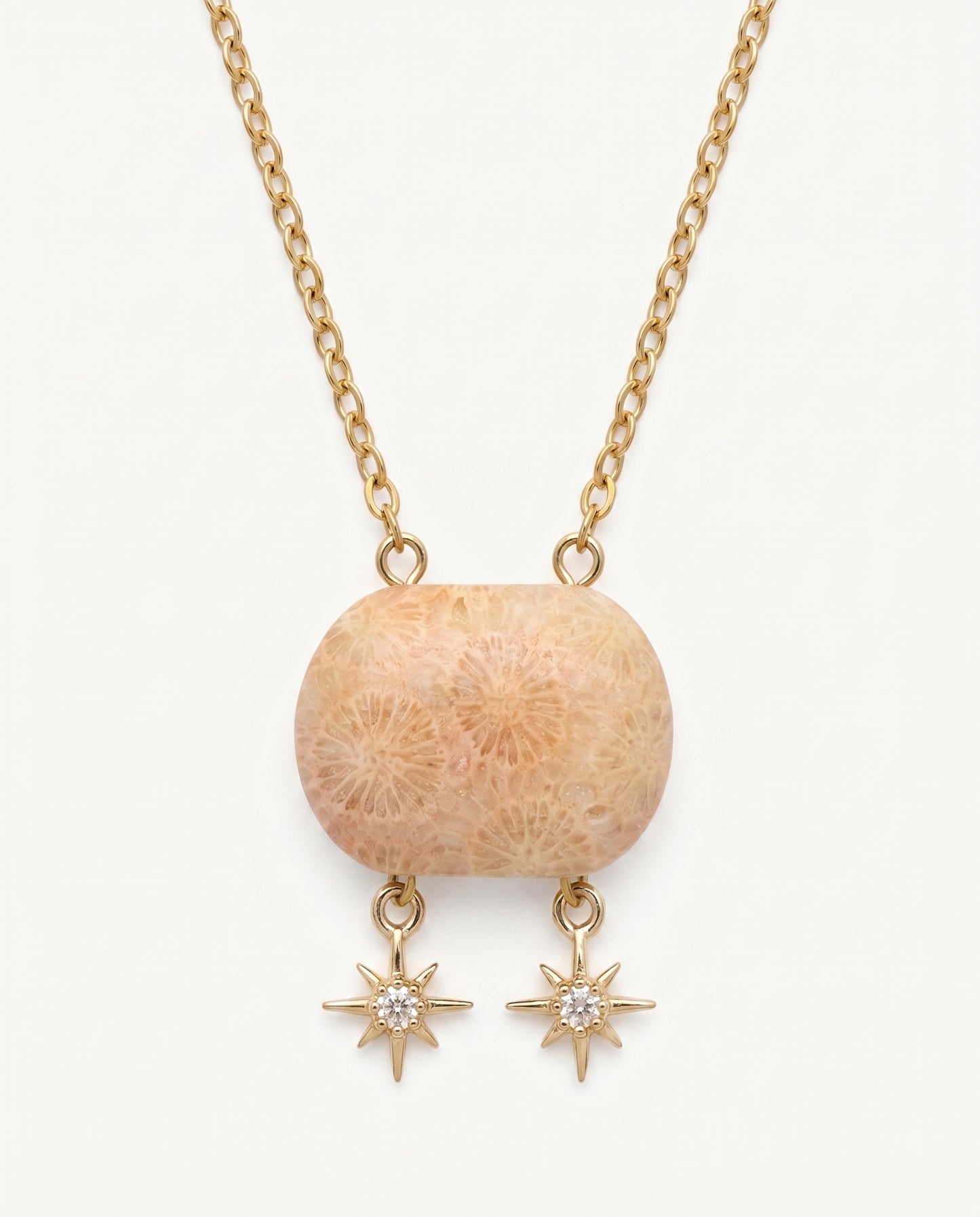 Cushion Gold Pendant Necklace in Coral Fossil