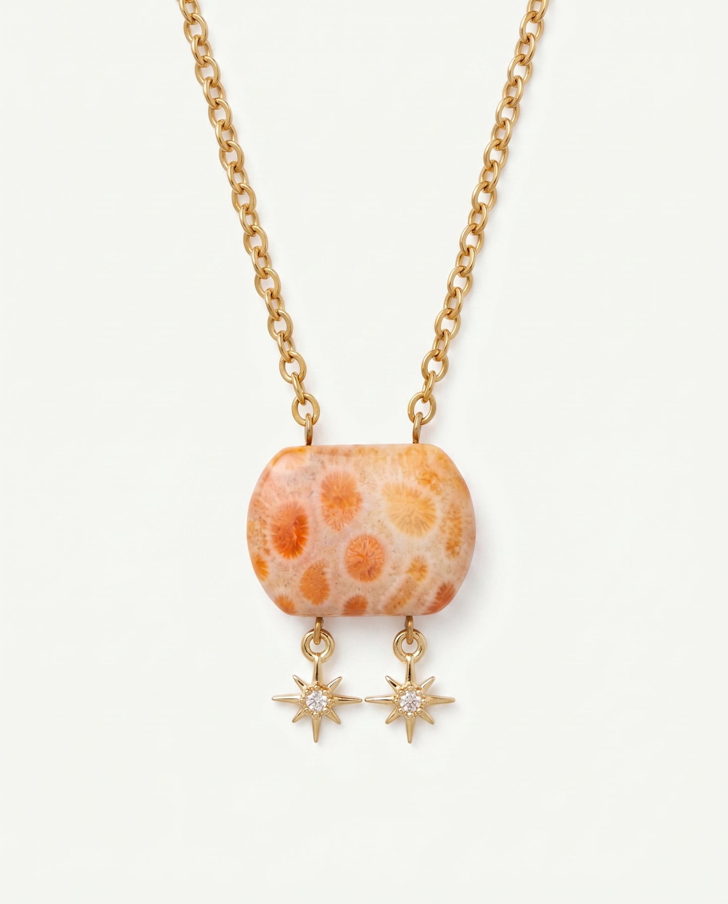Cushion Gold Pendant Necklace in Coral Fossil