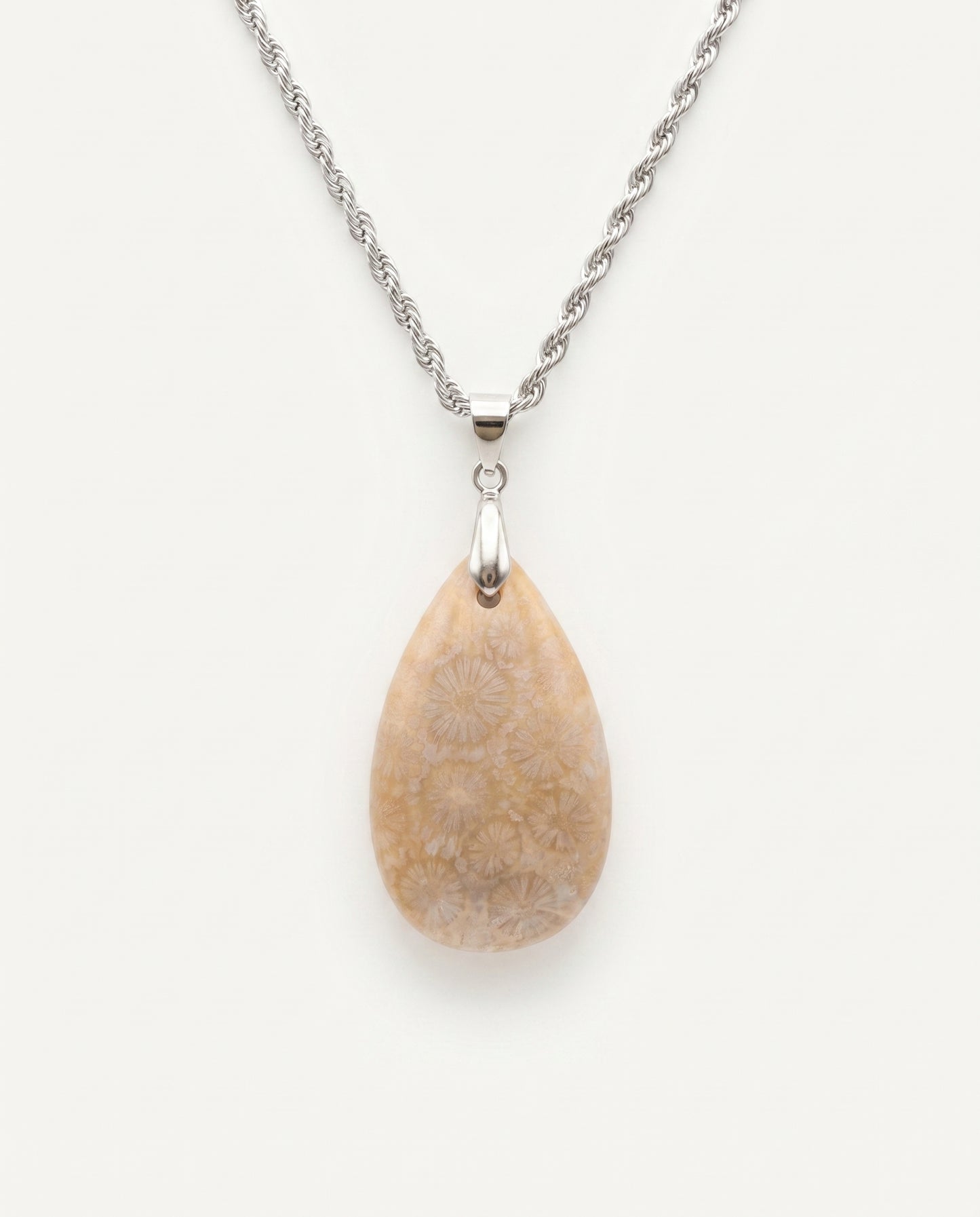 Marigold Silver Pendant Necklace in Coral Fossil - Classic (M) Water Drop