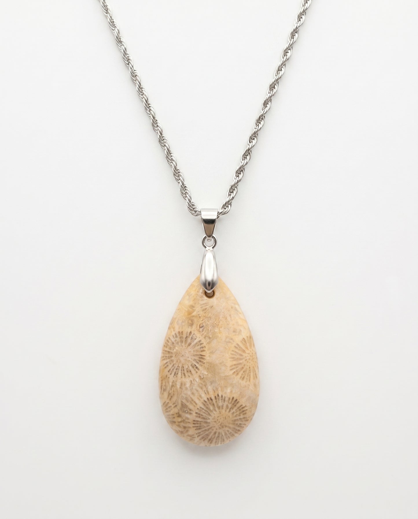 Marigold Silver Pendant Necklace in Coral Fossil - Classic (M) Water Drop