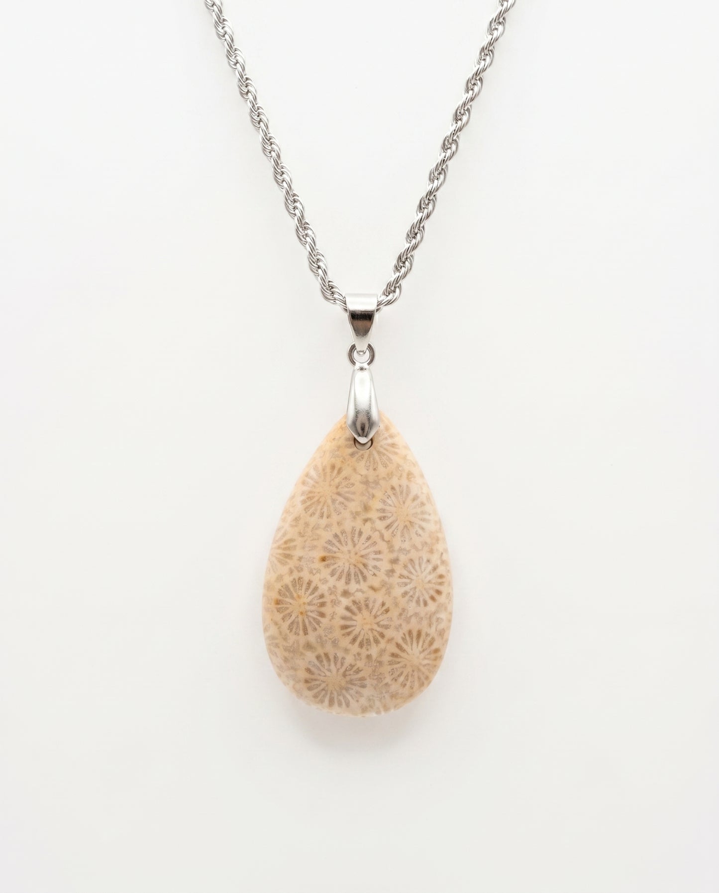Marigold Silver Pendant Necklace in Coral Fossil - Classic (M) Water Drop
