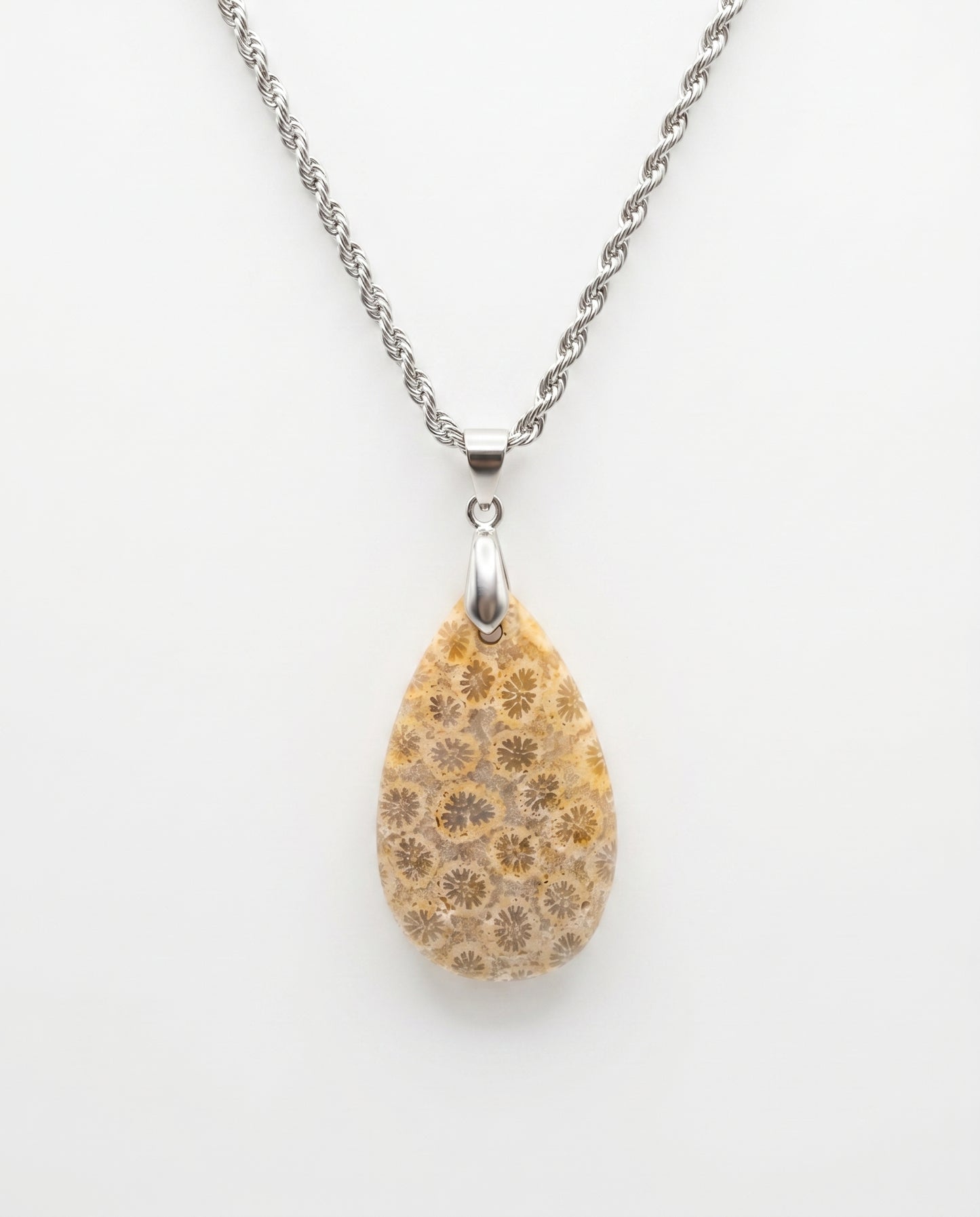 Marigold Silver Pendant Necklace in Coral Fossil - Classic (M) Water Drop