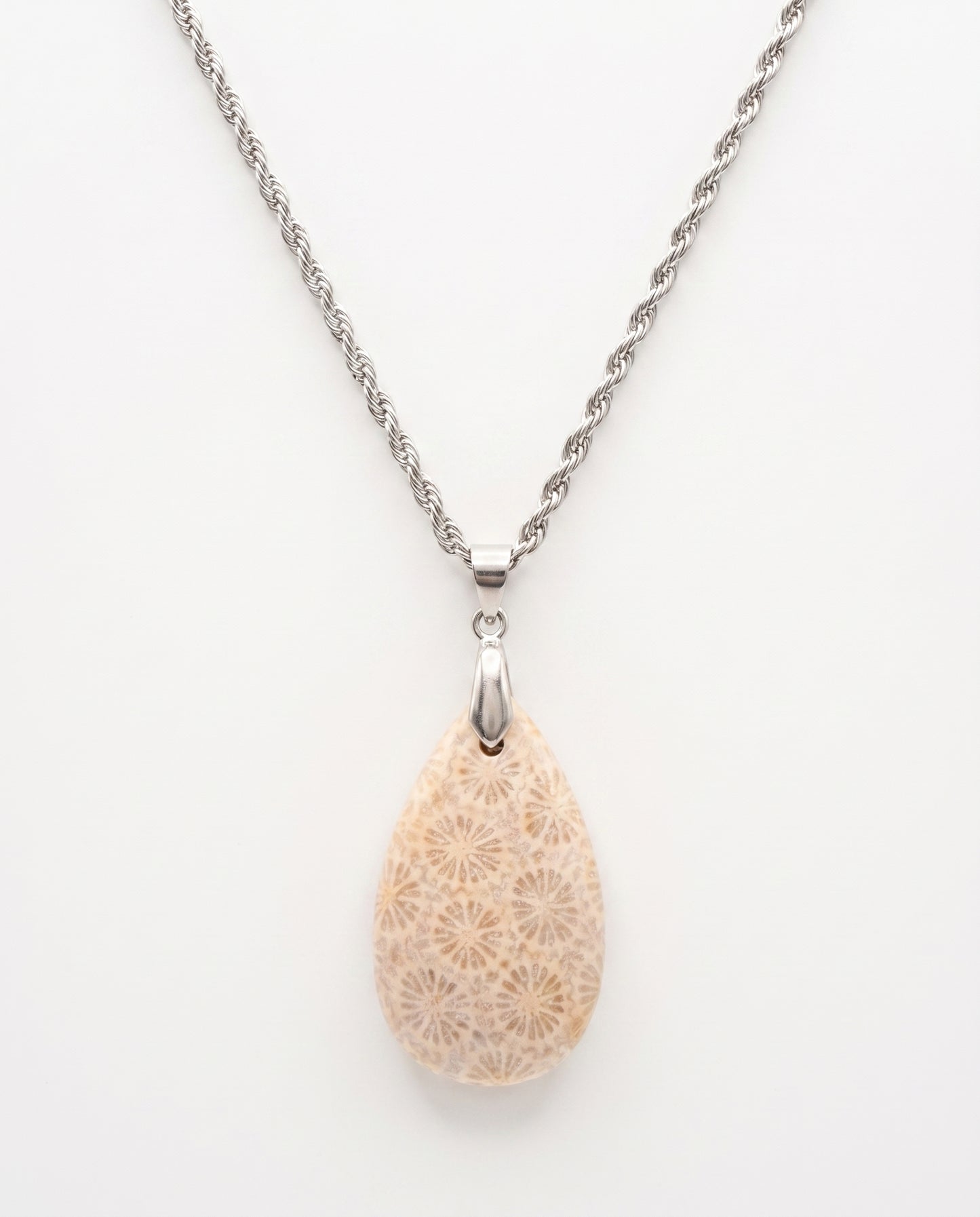 Marigold Silver Pendant Necklace in Coral Fossil - Classic (M) Water Drop