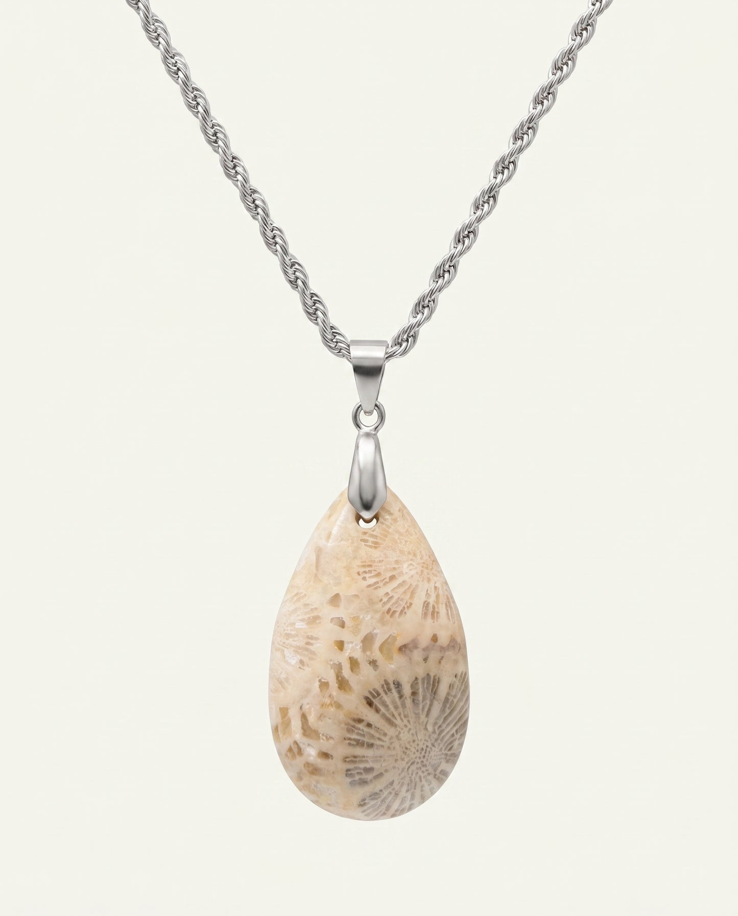 Marigold Silver Pendant Necklace in Coral Fossil - Classic (M) Water Drop