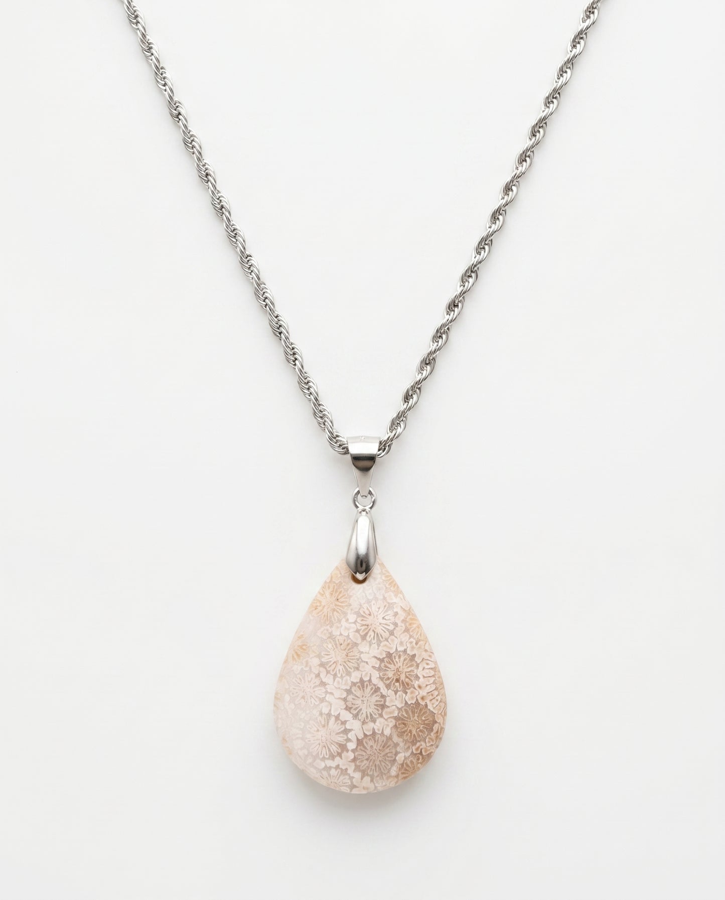 Marigold Silver Pendant Necklace in Coral Fossil - Classic (M) Water Drop