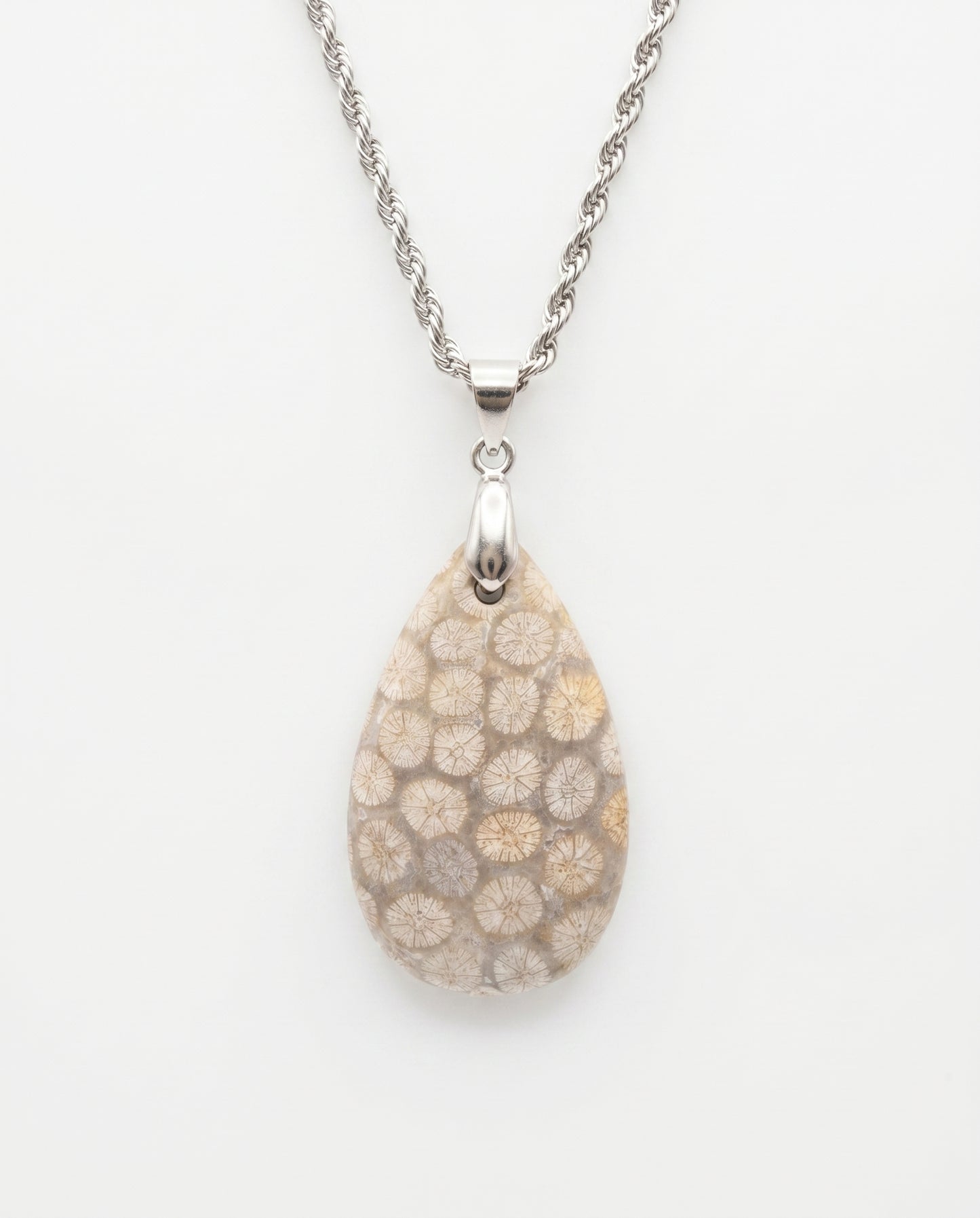 Marigold Silver Pendant Necklace in Coral Fossil - Classic (M) Water Drop
