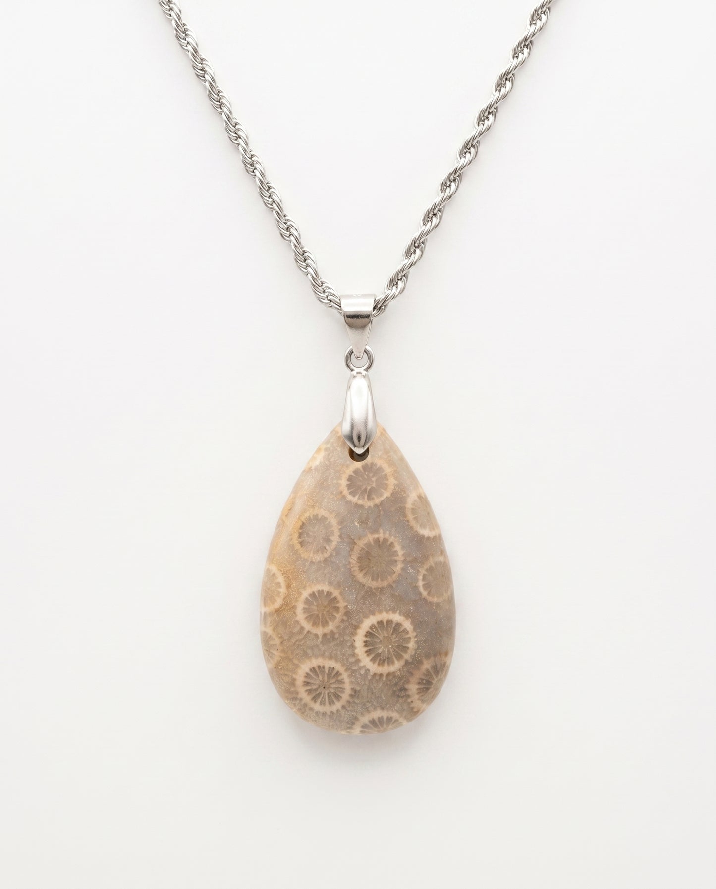 Marigold Silver Pendant Necklace in Coral Fossil - Classic (M) Water Drop