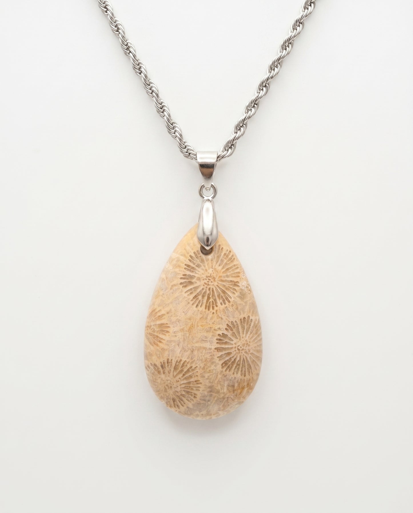 Marigold Silver Pendant Necklace in Coral Fossil - Classic (M) Water Drop