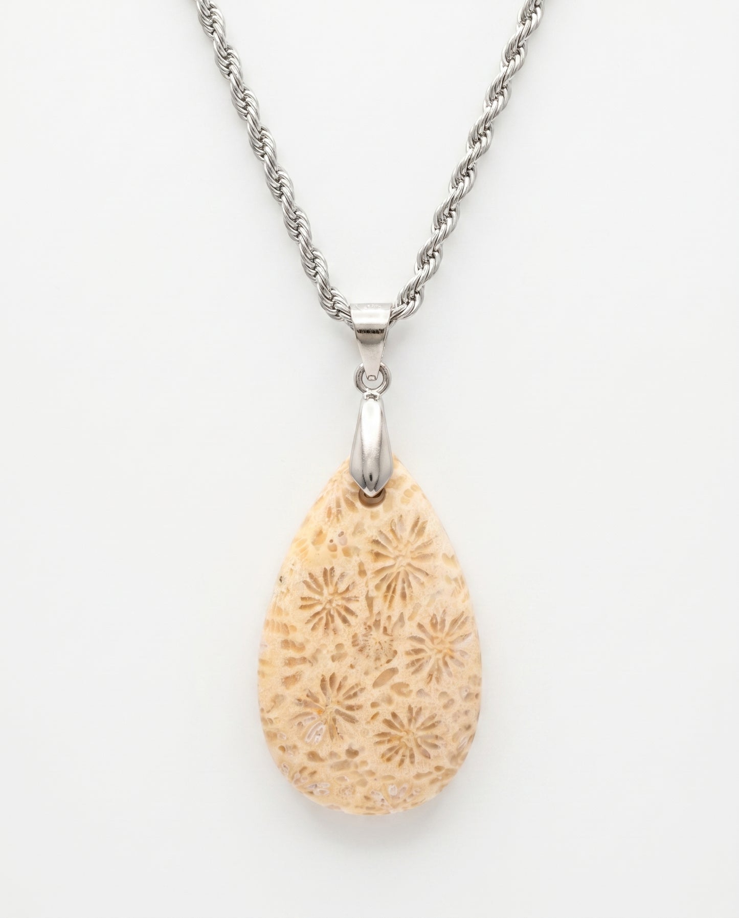 Marigold Silver Pendant Necklace in Coral Fossil - Classic (M) Water Drop