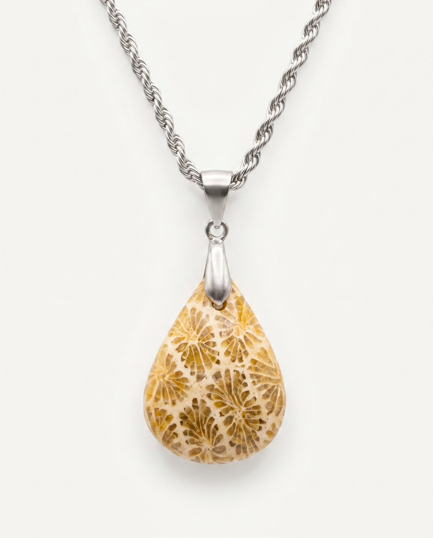 Marigold Silver Pendant Necklace in Coral Fossil - Classic (M) Water Drop