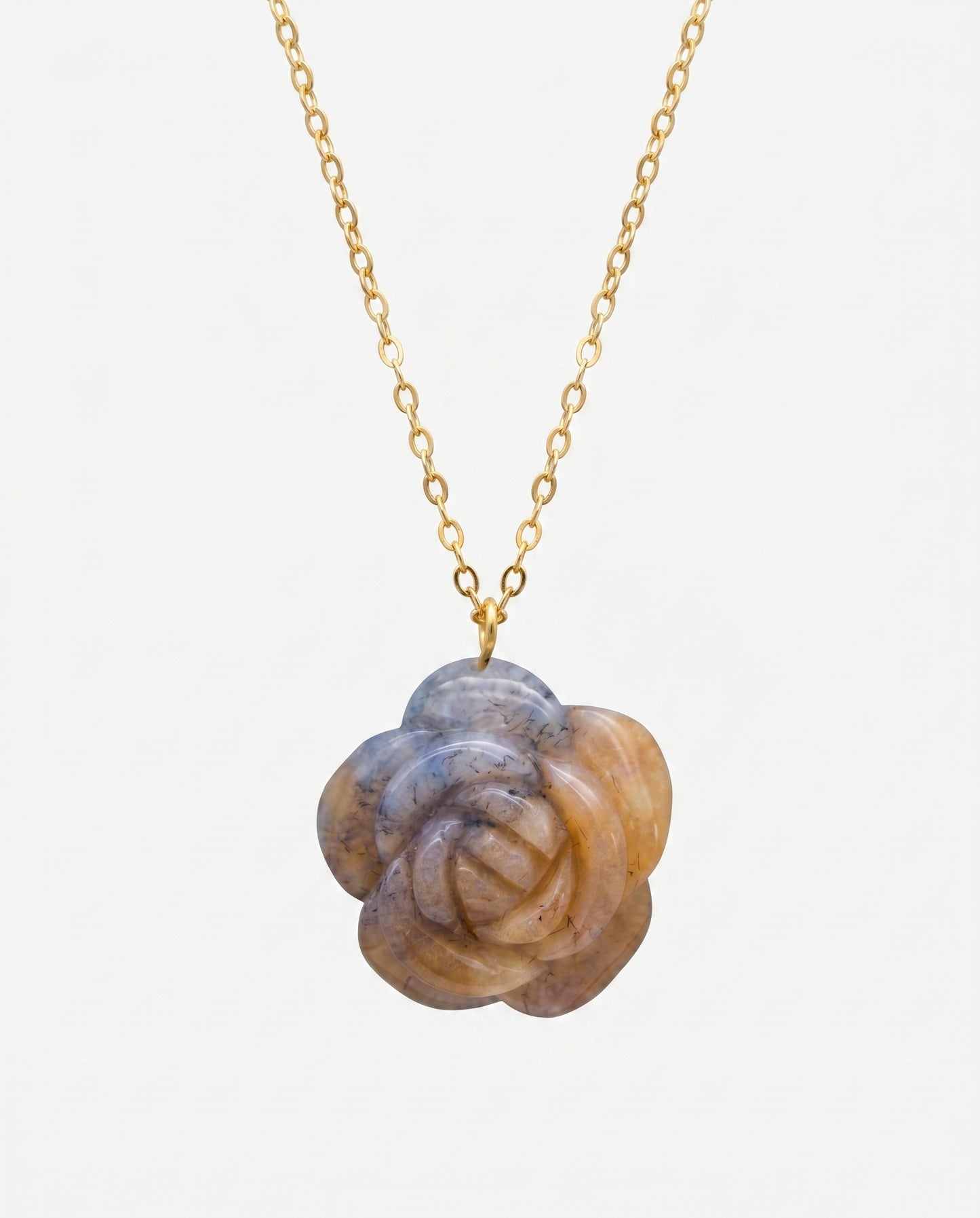 Camellia Pendant Necklace in Flower Agate