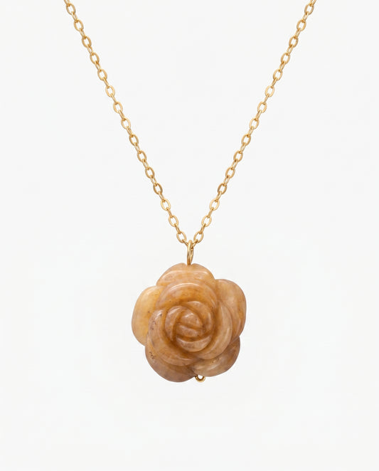 Camellia Pendant Necklace in Flower Agate