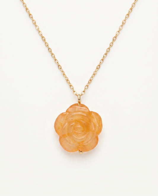 Camellia Pendant Necklace in Flower Agate