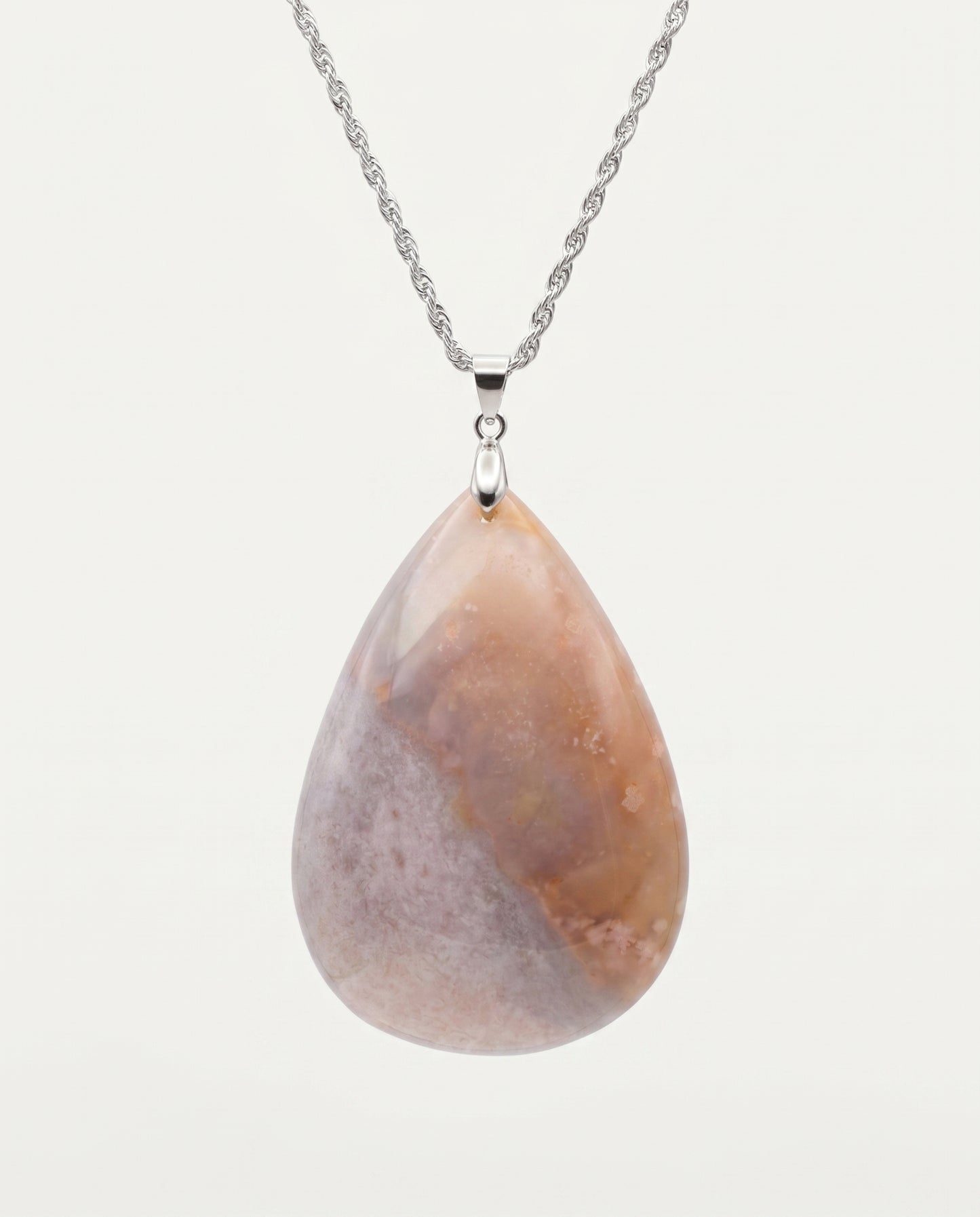 Magnolia Silver Pendant Necklace in Flower Agate - Statement (L) Water Drop