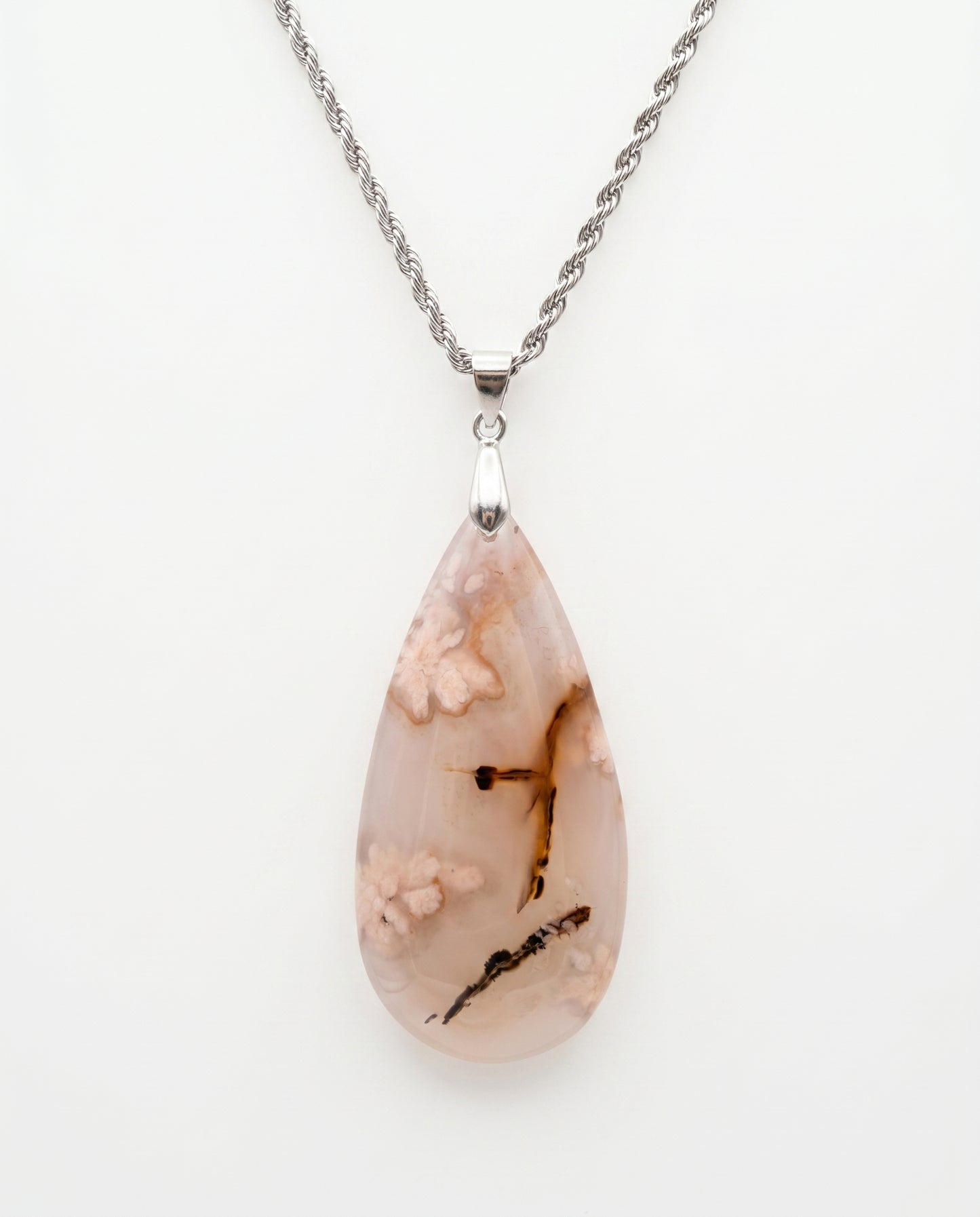 Magnolia Silver Pendant Necklace in Flower Agate - Classic (M) Water Drop