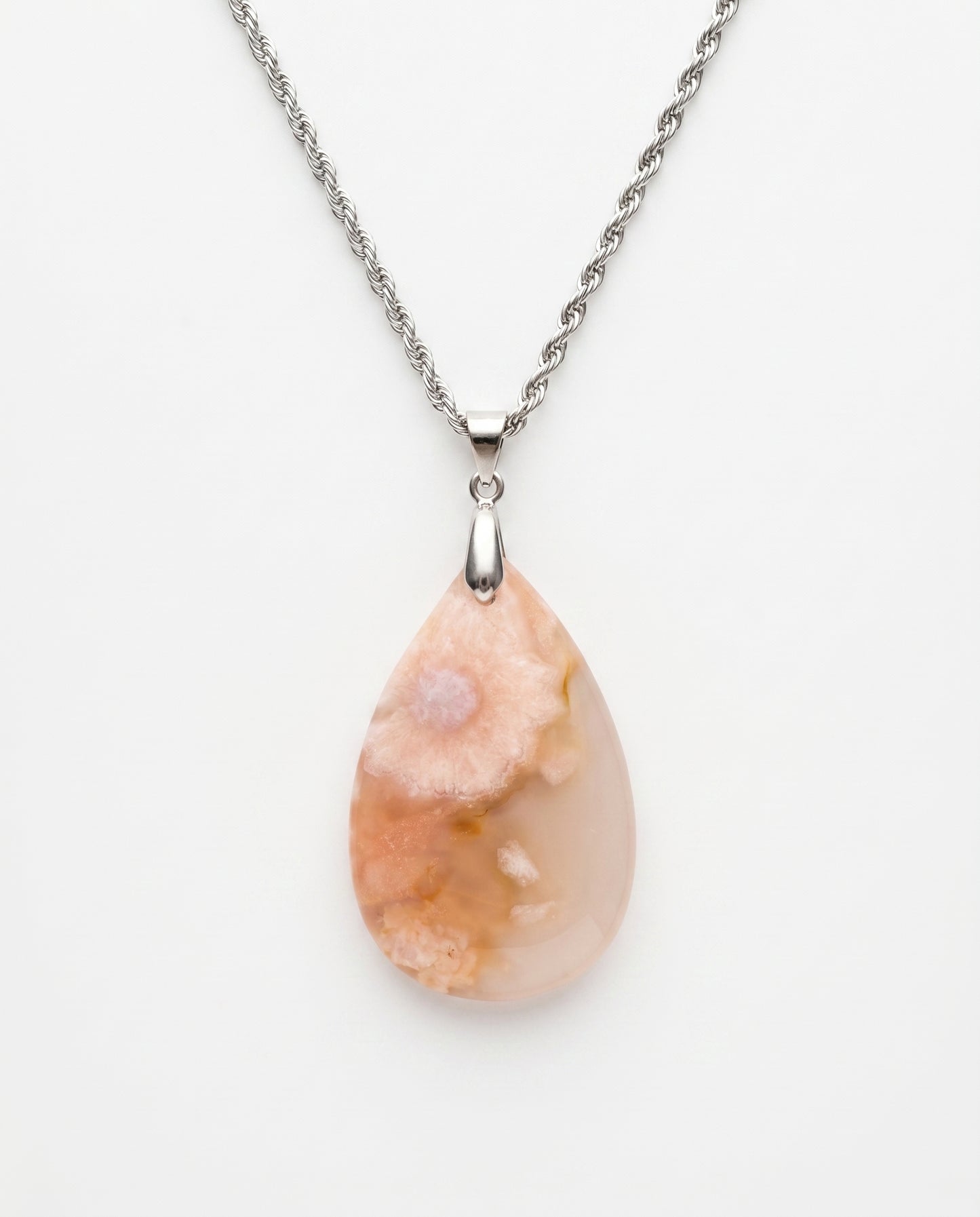 Magnolia Silver Pendant Necklace in Flower Agate - Classic (M) Water Drop
