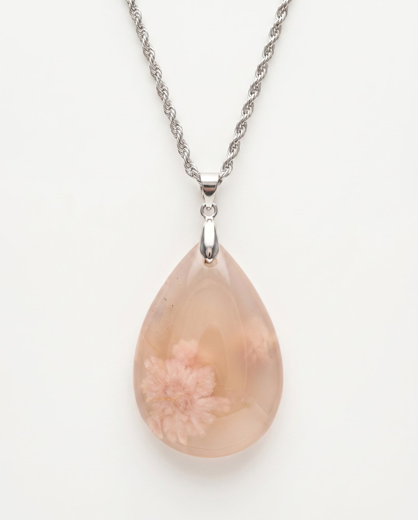 Magnolia Silver Pendant Necklace in Flower Agate - Classic (M) Water Drop