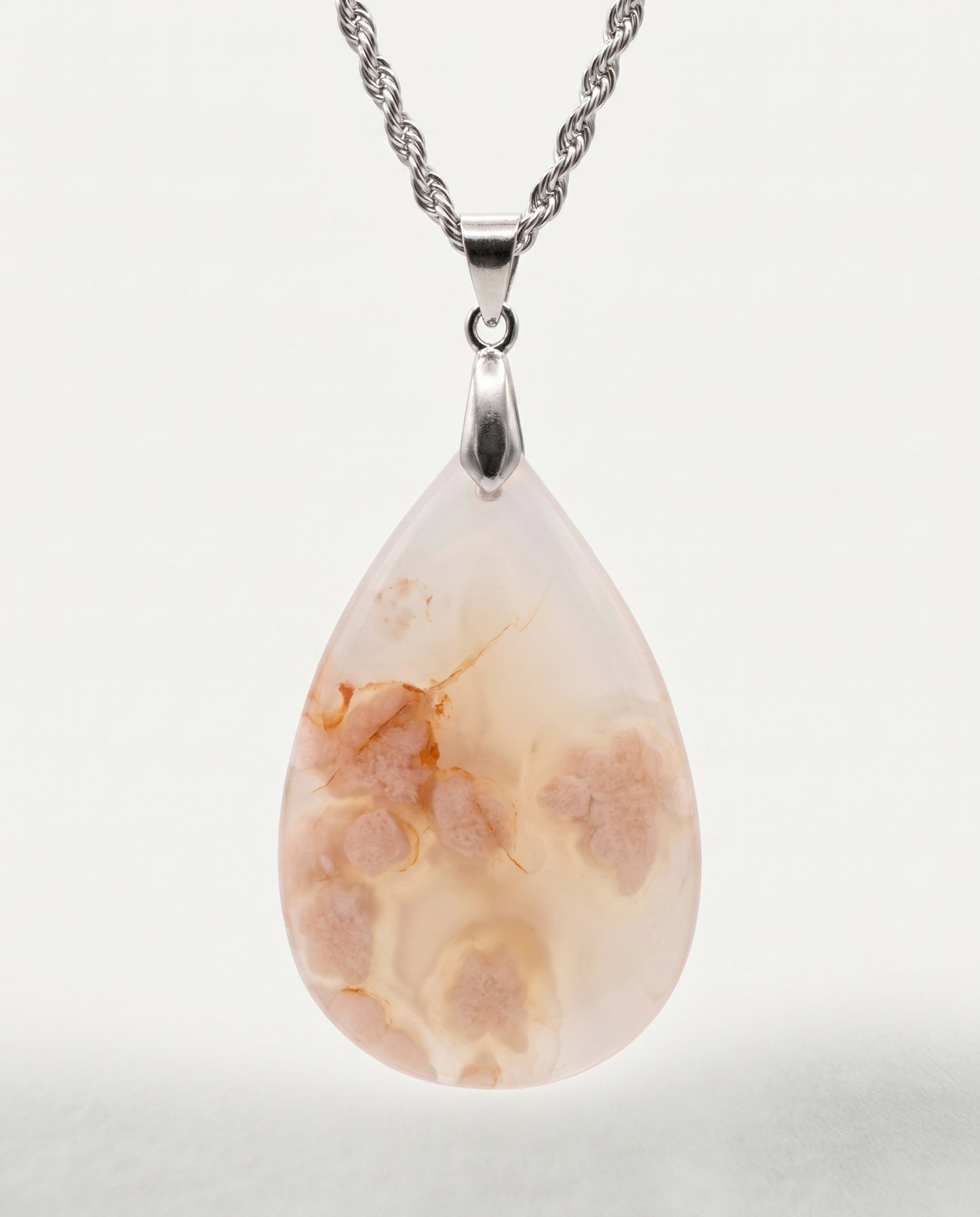 Magnolia Silver Pendant Necklace in Flower Agate - Classic (M) Water Drop