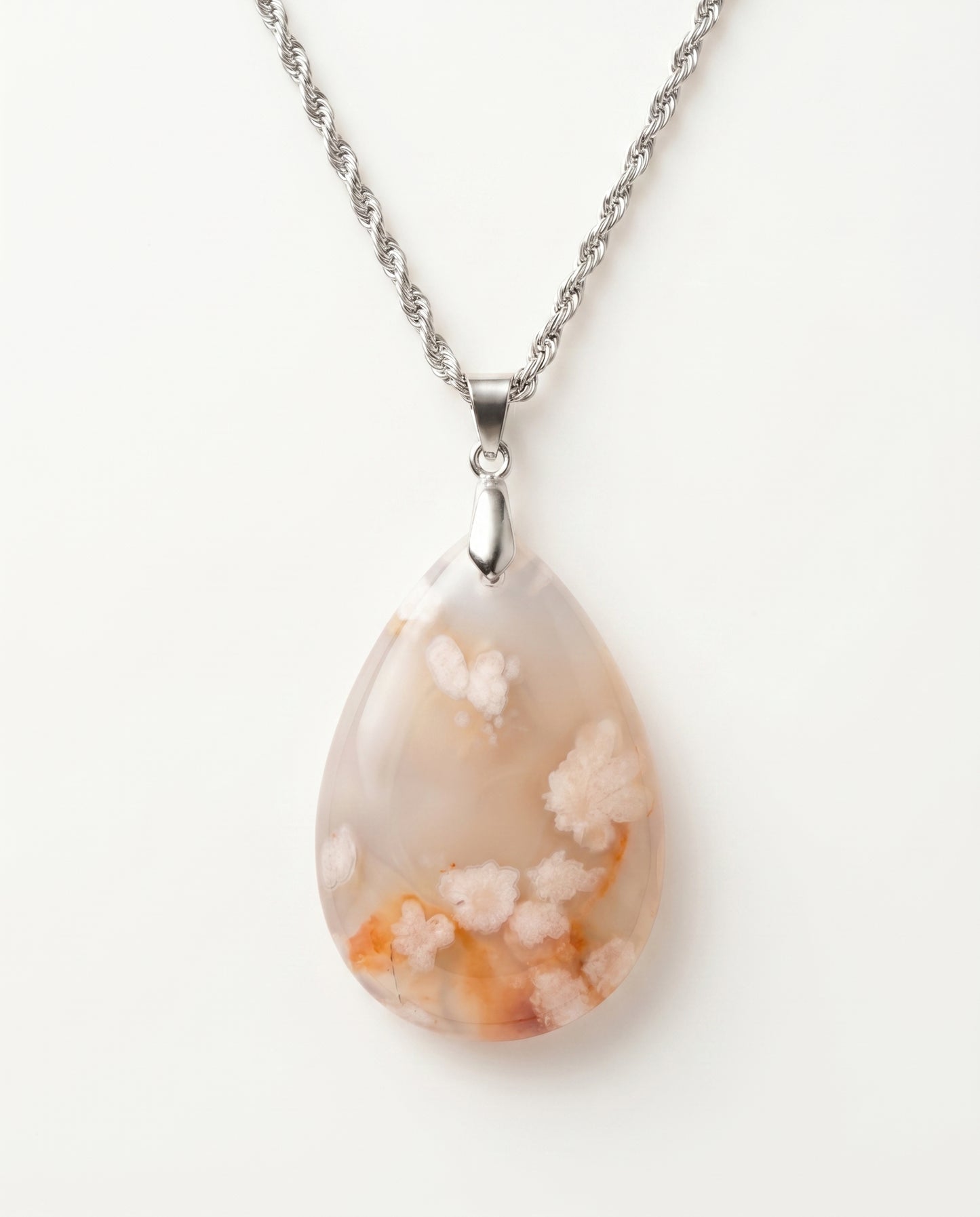 Magnolia Silver Pendant Necklace in Flower Agate - Classic (M) Water Drop