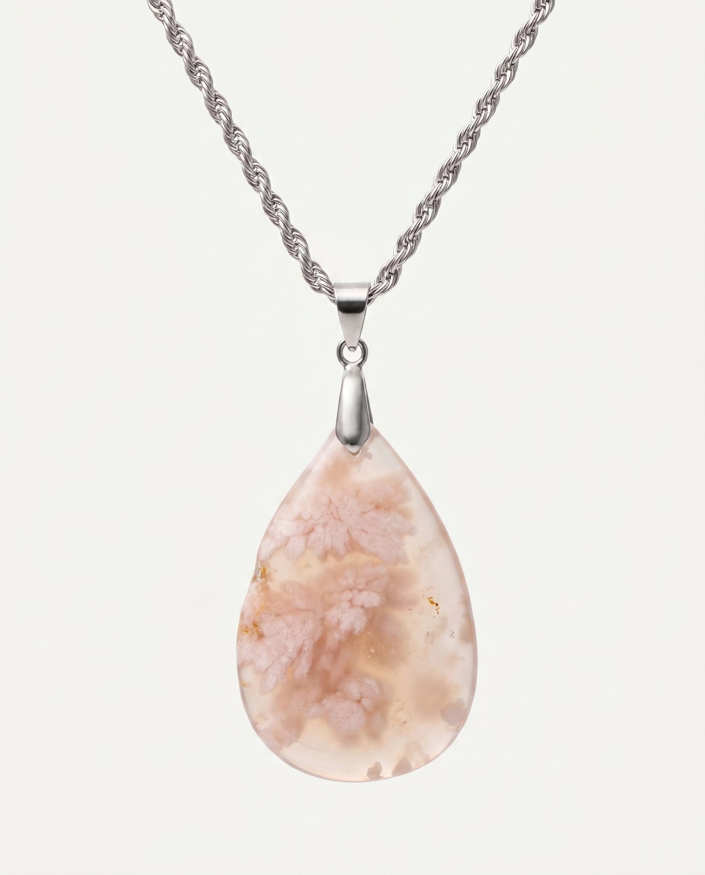Magnolia Silver Pendant Necklace in Flower Agate - Classic (M) Water Drop