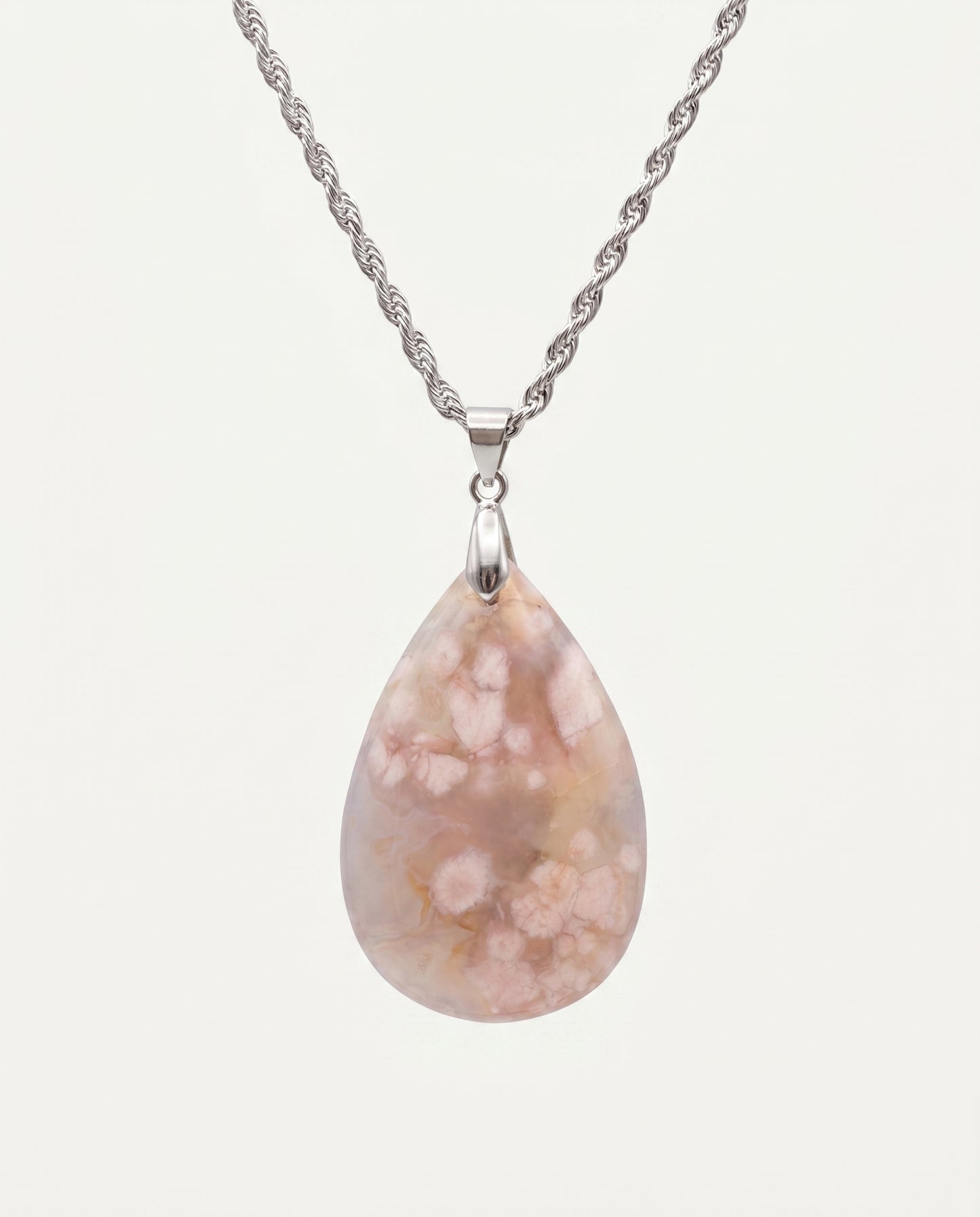 Magnolia Silver Pendant Necklace in Flower Agate - Classic (M) Water Drop