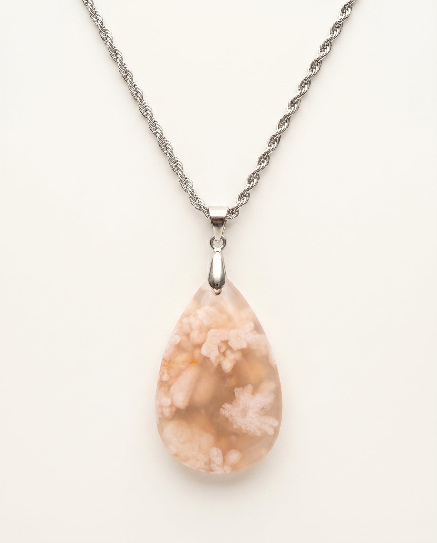 Magnolia Silver Pendant Necklace in Flower Agate - Classic (M) Water Drop