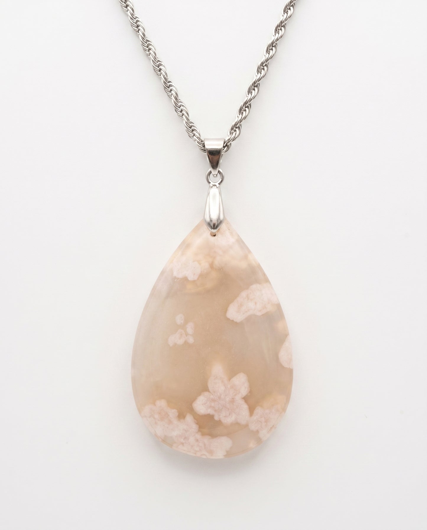 Magnolia Silver Pendant Necklace in Flower Agate - Classic (M) Water Drop
