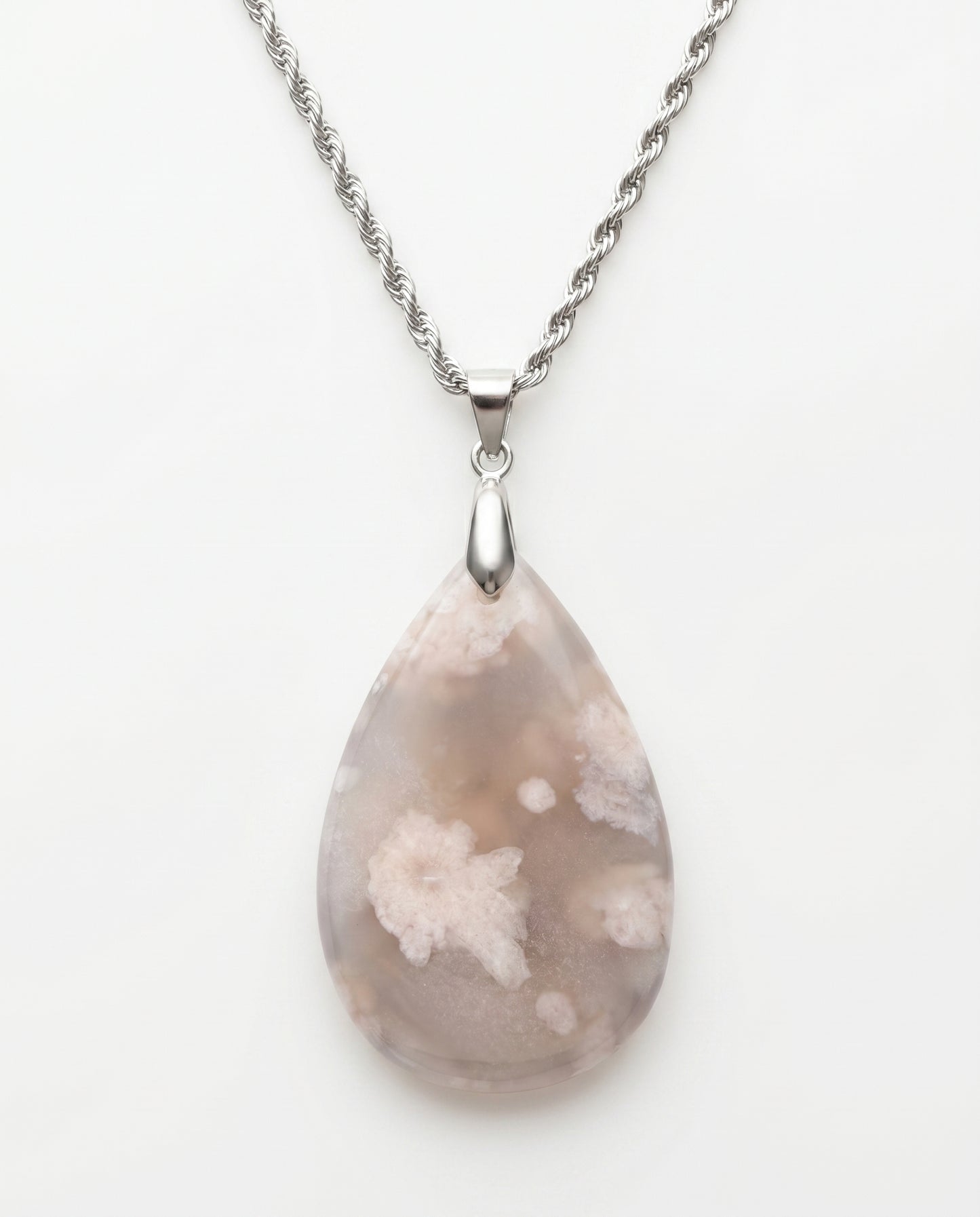Magnolia Silver Pendant Necklace in Flower Agate - Classic (M) Water Drop