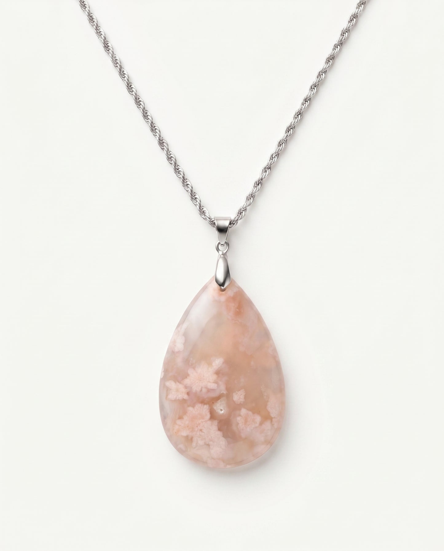 Magnolia Silver Pendant Necklace in Flower Agate - Classic (M) Water Drop
