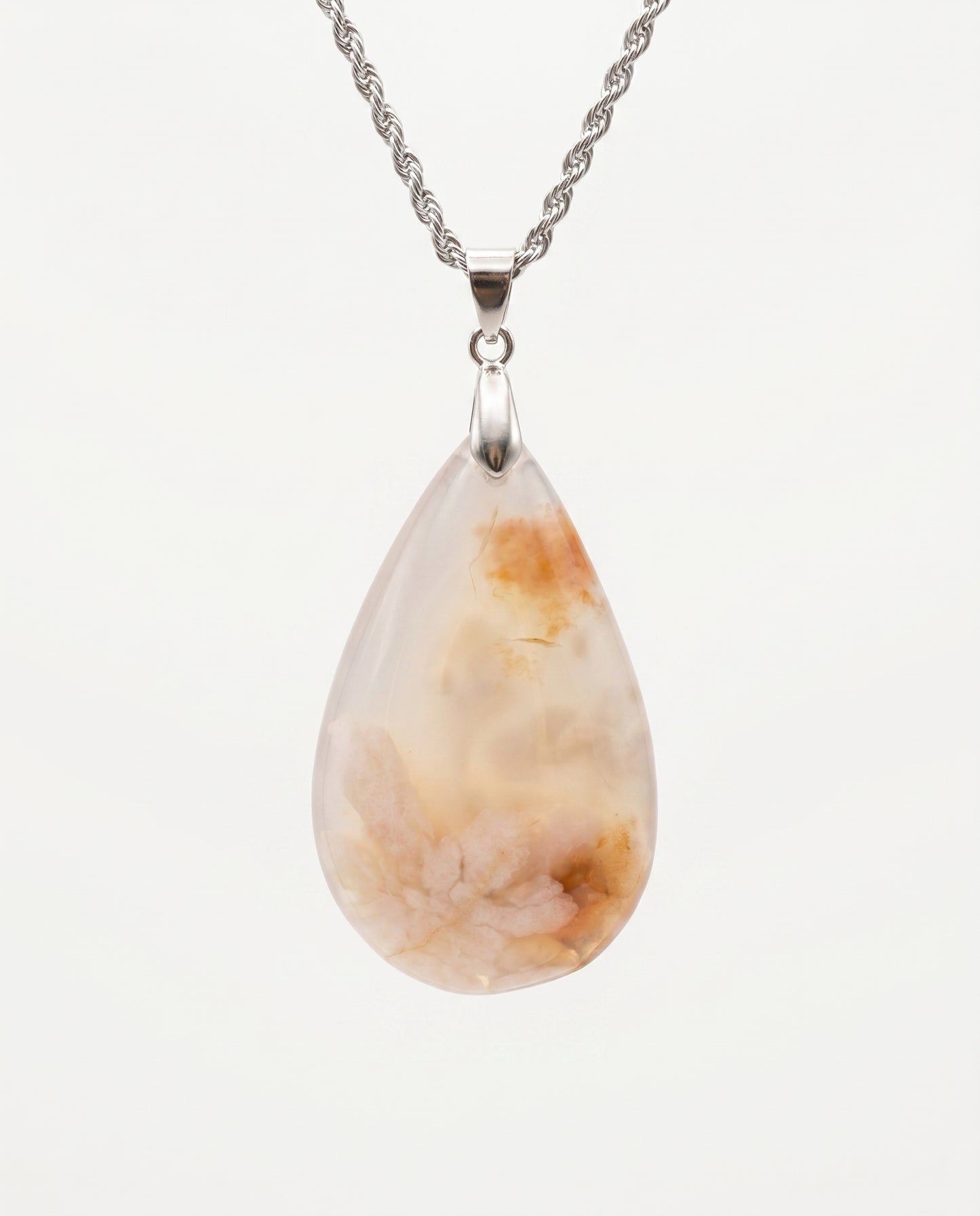 Magnolia Silver Pendant Necklace in Flower Agate - Classic (M) Water Drop